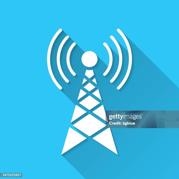 antenna. icon on blue background - flat design with long shadow - wireless tower stock illustrations