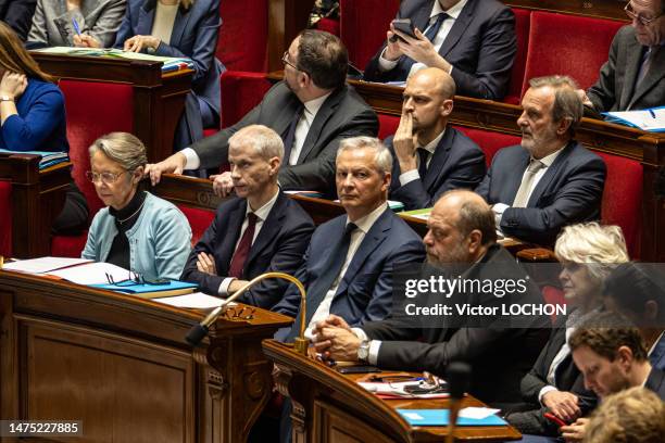 Le ministre de la justice Éric Dupond-Moretti, le ministre des finances Bruno Lemaire, le ministre des relations avec le parlement Franck Riester et...