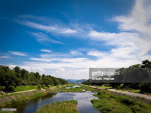 view of kamo-gawa river - kamo river stock pictures, royalty-free photos & images
