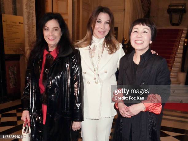 Sylvana Lorenz, Eva Benhamou and Ken Okada attend the "Ken Okada Show" at Mairie du 7eme on March 21, 2023 in Paris, France.