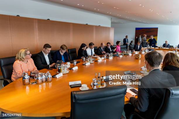General view as ministers sit prior to the weekly government cabinet meeting on March 22, 2023 in Berlin, Germany. High on the morning's agenda is...
