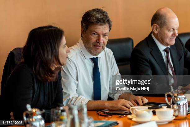 German Chancellor Olaf Scholz , Economy and Climate Protection Minister as well as Vice Chancellor Robert Habeck and Foreign Minister Annalena...
