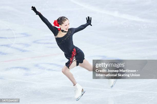 Isabeau Levito of the United States competes in the Women's Short Program during the ISU World Figure Skating Championships at Saitama Super Arena on...