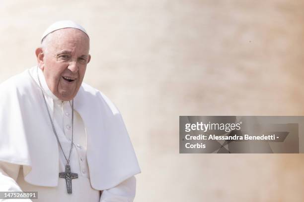 Pope Francis leads his general weekly audience, on March 22, 2023 in Vatican City, Vatican. Marking World Water Day Pope Francis reminded us that...