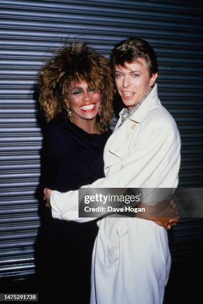 American pop and soul singer Tina Turner with English singer-songwriter David Bowie, 1985.