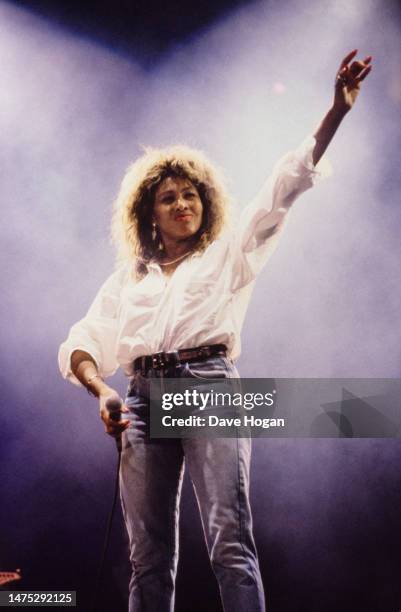 Tina Turner performs on stage on her 'Foreign Affair' tour, at Woburn Abbey on July 29th, 1990 in Woburn, United Kingdom.