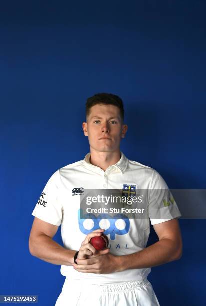 Durham and England fast bowler Matthew Potts pictured in the Championship whites kit during the photocall ahead of the 2023 season at Seat Unique...