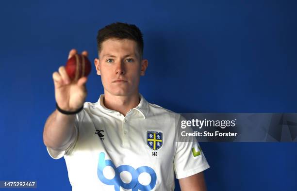 Durham and England fast bowler Matthew Potts pictured in the Championship whites kit during the photocall ahead of the 2023 season at Seat Unique...