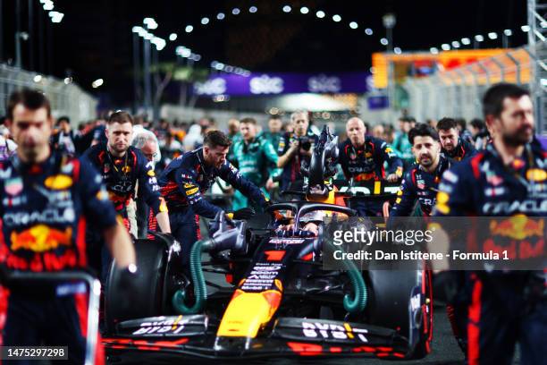 Max Verstappen of the Netherlands and Oracle Red Bull Racing prepares to drive on the grid prior to during the F1 Grand Prix of Saudi Arabia at...