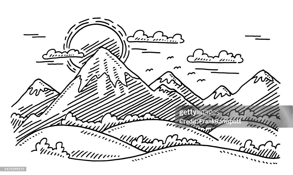 Schöne Berglandschaft Sonnenzeichnung