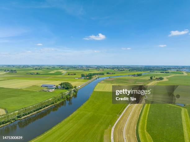 agricultural landscape next to the river ijssel during sprintime seen from above - country bildbanksfoton och bilder
