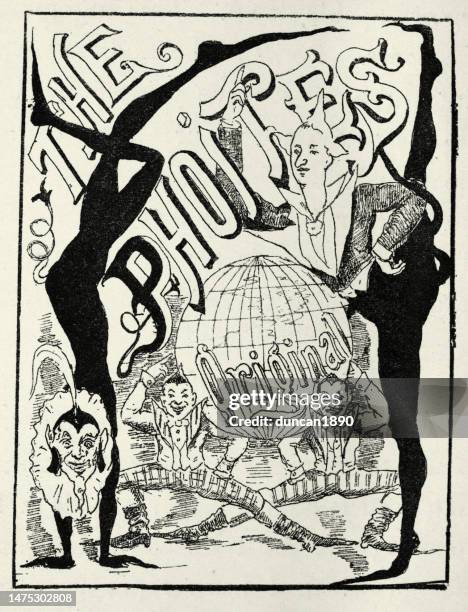 vintage circus poster, acrobats and clowns, victorian 1890s - circus poster stock illustrations