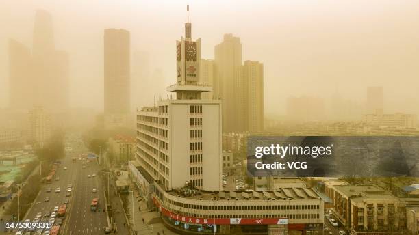 Buildings are seen during a sandstorm on March 22, 2023 in Tianjin, China.