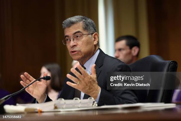 Health and Human Services Secretary Xavier Becerra testifies before the Senate Finance Committee on March 22, 2023 in Washington, DC. Becerra...