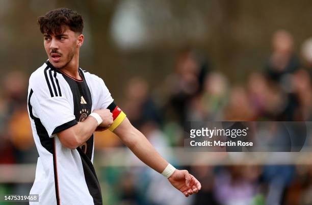Umut Tohumcu of Germany U19 looks on during the UEFA European Under-19 Championship Malta 2023 qualifying match between Germany and Italy at...
