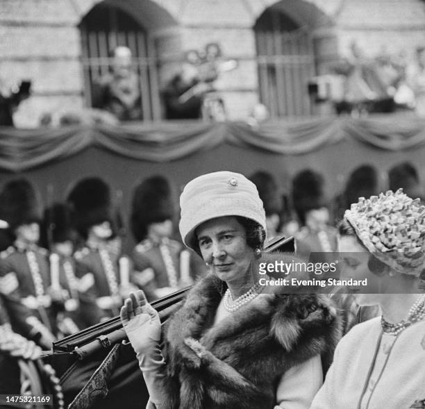 Princess Marina, the Duchess of Kent with her daughter Princess Alexandra of Kent, attending the arrival of President Charles de Gaulle of France for...