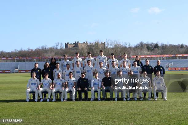 The Durham First Team Squad pictured in their County Championship kit during the photocall ahead of the 2023 season at Seat Unique Riverside on March...