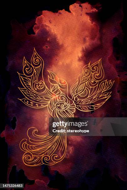 vogel vom aussterben bedroht - phoenix mythical bird stock-grafiken, -clipart, -cartoons und -symbole