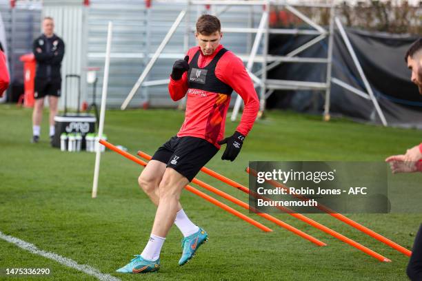 Illia Zabarnyi of Bournemouth during a training session at Vitality Stadium on March 22, 2023 in Bournemouth, England.