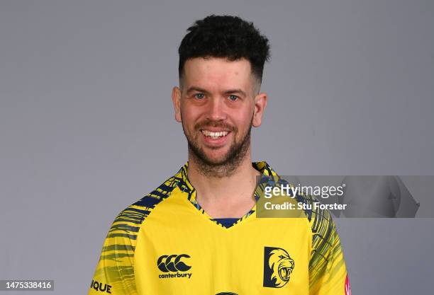 Durham player Nathan Sowter pictured in the T20 kit during the photocall ahead of the 2023 season at Seat Unique Riverside on March 22, 2023 in...
