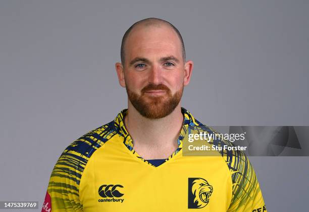 Durham player Ben Raine pictured in the T20 kit during the photocall ahead of the 2023 season at Seat Unique Riverside on March 22, 2023 in...