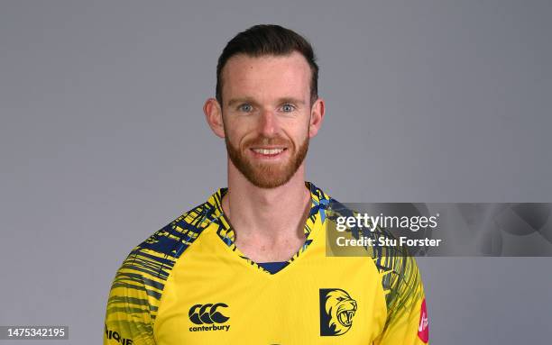 Durham player Graham Clark pictured in the T20 kit during the photocall ahead of the 2023 season at Seat Unique Riverside on March 22, 2023 in...