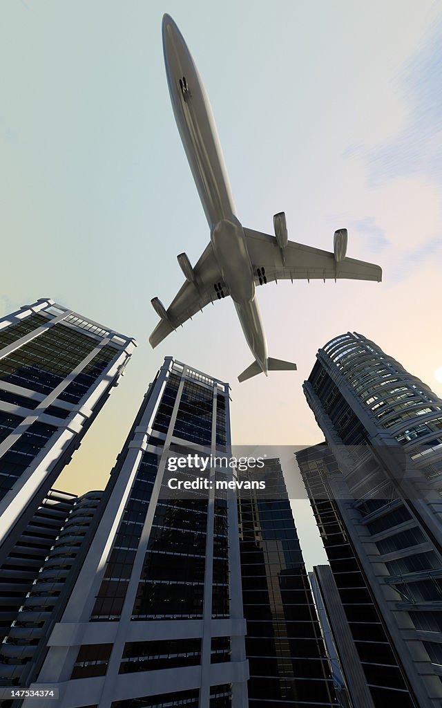 Jet over City