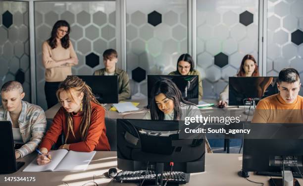 students in programming school - computer lab stock pictures, royalty-free photos & images