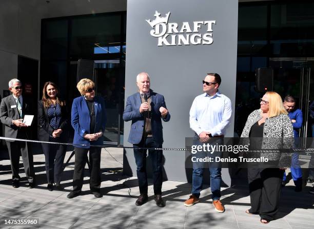 Las Vegas Mayor Carolyn Goodman, Matter Real Estate Group partner Jim Stuart, DraftKings Chief People Officer Graham Walters and DraftKings Chief...