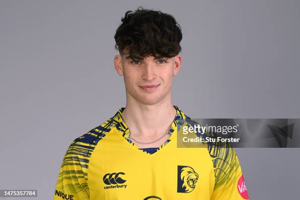 Durham player Stanley McAlindon pictured in the T20 kit during the photocall ahead of the 2023 season at Seat Unique Riverside on March 22, 2023 in...