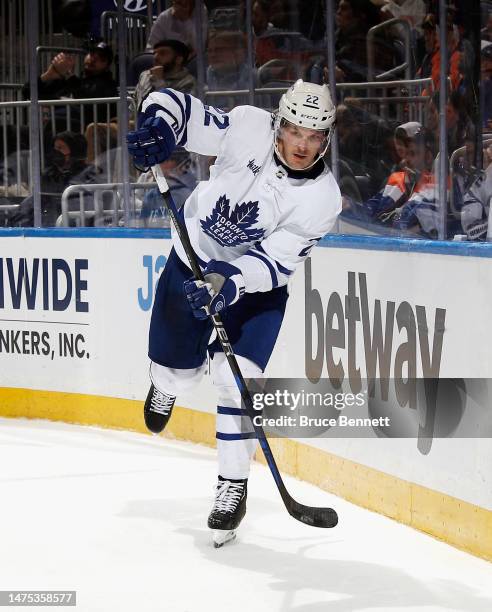 Jake McCabe of the Toronto Maple Leafs skates against the New York Islanders at the UBS Arena on March 21, 2023 in Elmont, New York.