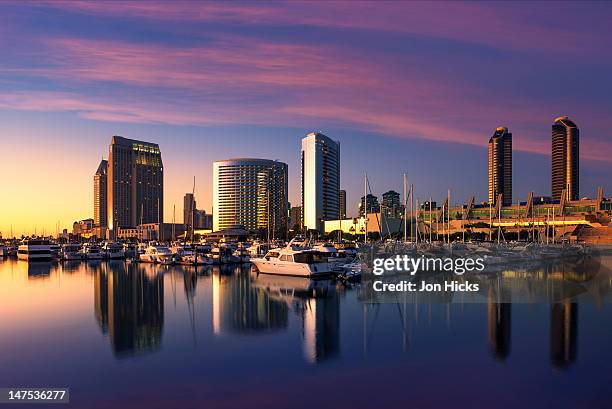 city skyline from the seaport village marina - san diego stockfoto's en -beelden