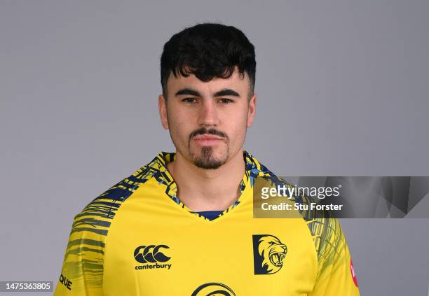 Durham player Mitchell Killeen pictured in the T20 kit during the photocall ahead of the 2023 season at Seat Unique Riverside on March 22, 2023 in...