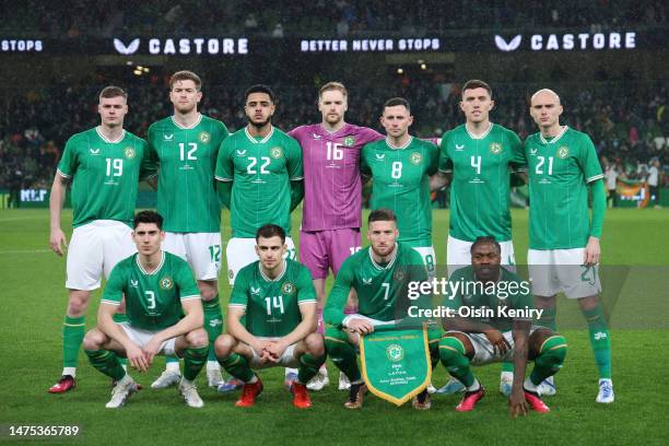 Players of Republic of Ireland pose for a team photograph prior to the International Friendly match between Republic of Ireland and Latvia at Aviva...