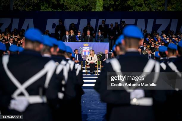 Italian Senate President Ignazio Maria Benito La Russa, Italian Prime Minister Giorgia Meloni and Italian Justice Minister Carlo Nordio attend the...