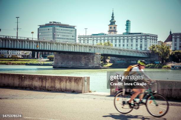 cycling in liz, austria - linz stock pictures, royalty-free photos & images