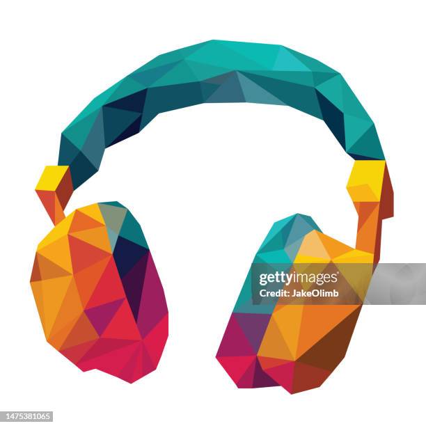 stockillustraties, clipart, cartoons en iconen met headphones low poly 2 - radio dj