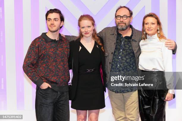 Panayotis Pascot, Alyzee Costes, Olivier Gourmet and Astrid Whettnall attends the Series Mania Festival - day six on March 22, 2023 in Lille, France.