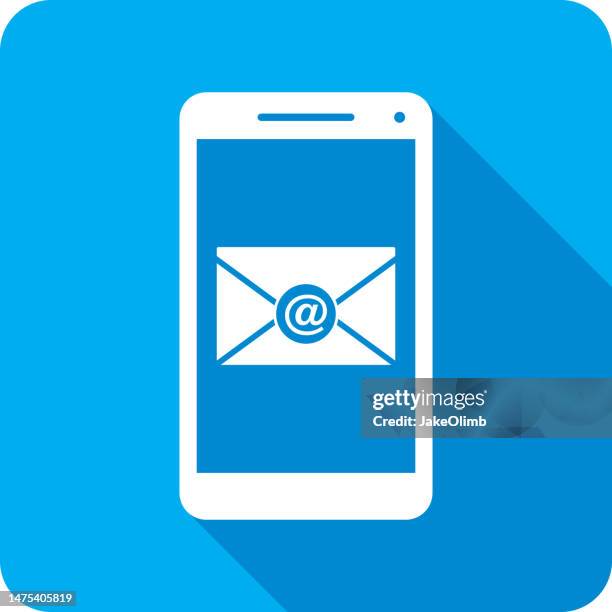 envelope at smartphone icon silhouette - follow us stock illustrations