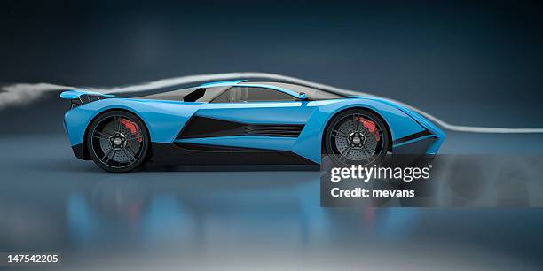 blue sports car in a wind tunnel - aerodynamic stock pictures, royalty-free photos & images