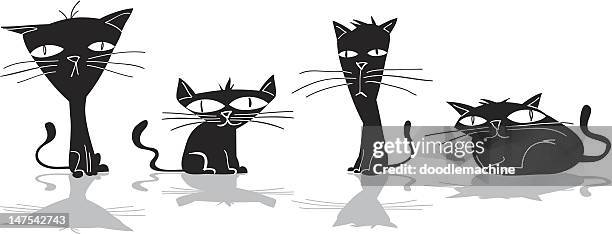 ilustraciones, imágenes clip art, dibujos animados e iconos de stock de cuatro negro gatos - cuatro animales
