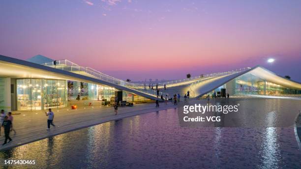 General view of the No. 6 Coastal Pavilion, a part of the "Pavilions by the Seaside in Haikou" project, at sunset on March 22, 2023 in Haikou, Hainan...