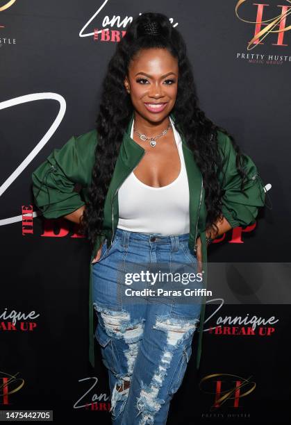 Kandi Burruss attends Zonnique's "The Break Up" EP release party on March 22, 2023 at Trap Music Museum in Atlanta, Georgia.