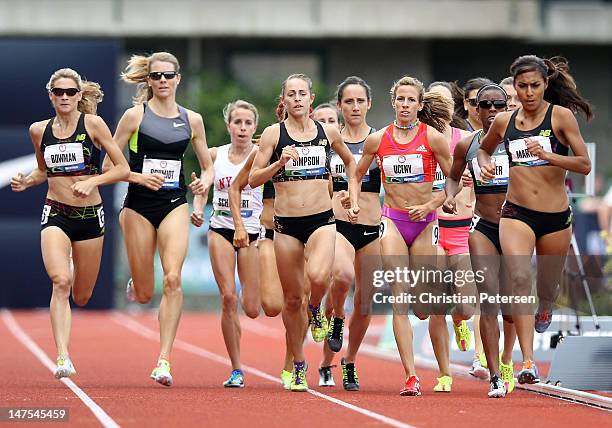 Morgan Uceny competes in the Women's 1500 Meter Run Final on day ten of the U.S. Olympic Track & Field Team Trials at the Hayward Field on July 1,...