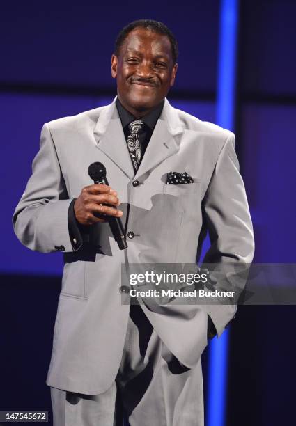 Presenter Donnie Simpson speaks onstage during the 2012 BET Awards at The Shrine Auditorium on July 1, 2012 in Los Angeles, California.