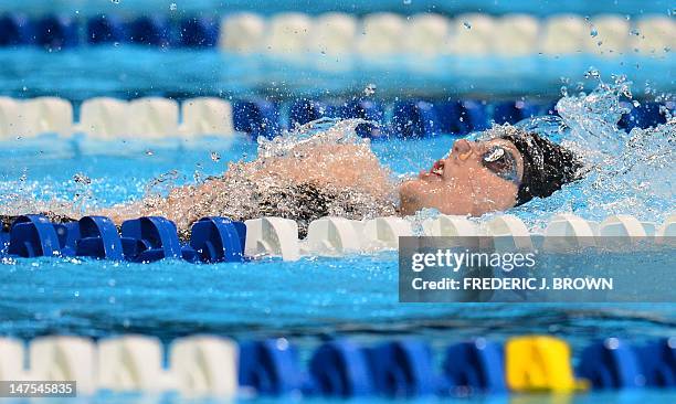 Missy Franklin swims to a first place finish in the women's 200M Breaststroke final on day seven of the 2012 US Olympic Team Trials on July 1, 2012...