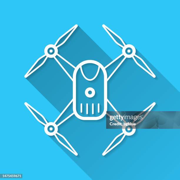 drone - quadcopter. icon on blue background - flat design with long shadow - camera sensor stock illustrations