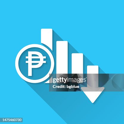 Peso rate decrease. Icon on blue background - Flat Design with Long Shadow Peso rate decrease. Icon on blue background - Flat Design with Long Shadow