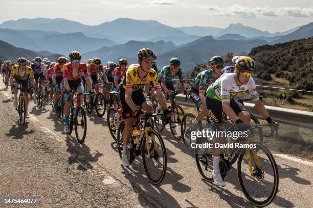 Sepp Kuss of The United States and Primoz Roglic of Slovenia and Team Jumbo-Visma - Green Leader Jersey compete during the stage 3 of the 102nd Volta...