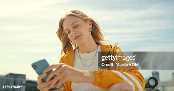 Phone, city and trendy woman on mobile app, chatting or texting for 5g networking, young fashion blog or social media. Streetwear student or gen z person on smartphone, cellphone and internet outdoor Phone, city and trendy woman on mobile app, chatting or texting for 5g networking, young fashion blog or social media. Streetwear student or gen z person on smartphone, cellphone and internet outdoor